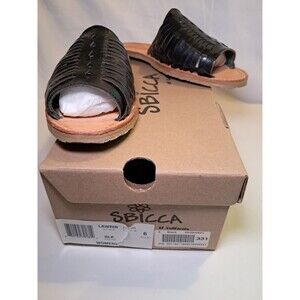 NEW SBICCA Lawrin Flat Sandal Slide Black Leather Open Toe Slip On PS100 Size 6